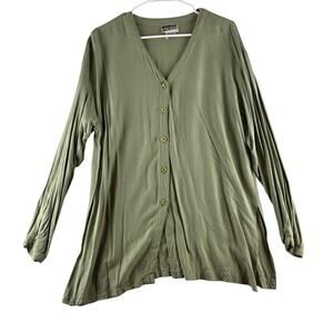 XPRSO Tunic Top Button Long Sleev Medium 100% Rayon Sage Green Cottage Lagenlook